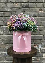 Цветочная композиция из Гипсофила и Розы в шляпной коробке в Волоконовке