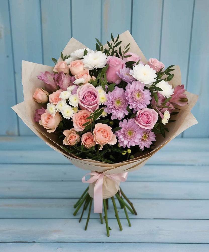 Букет цветов из: Хризантемы, Розы и Альстромерии в Волоконовке