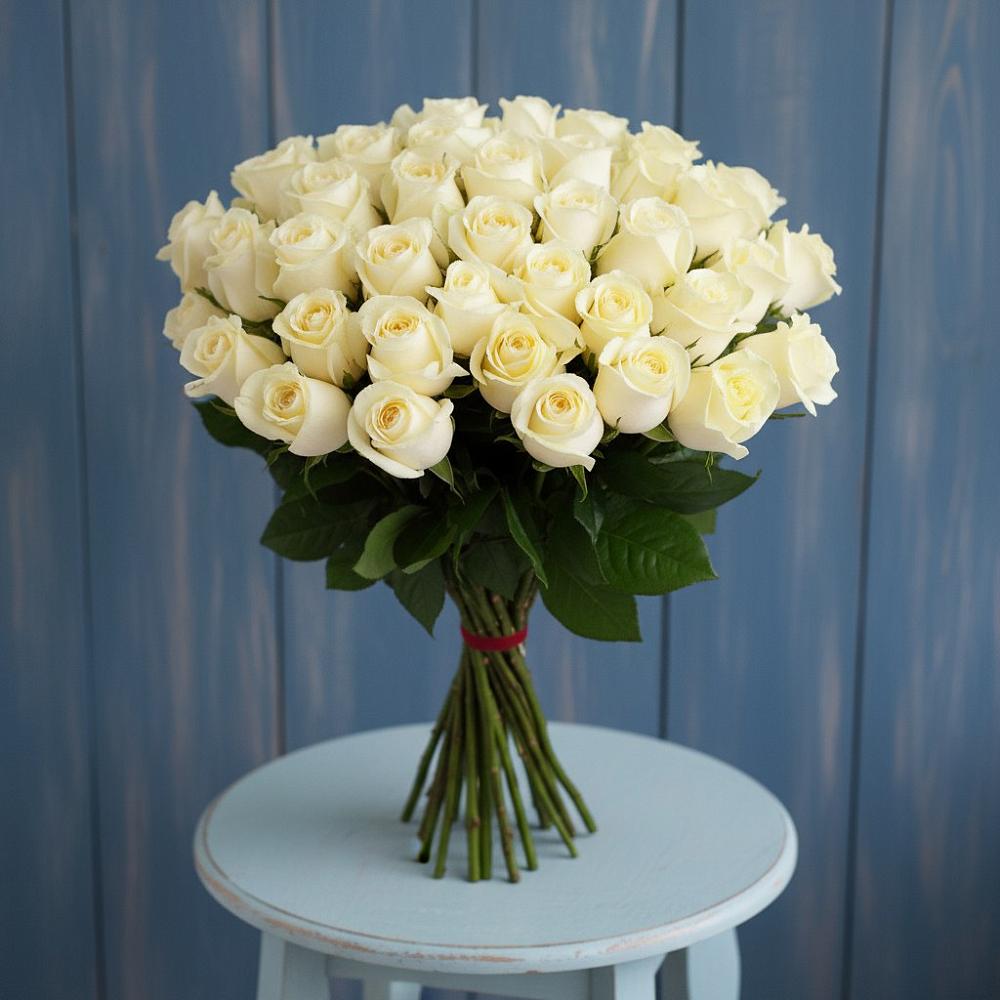 Букет 51 Белая роза Эдлесс Лав в Волоконовке