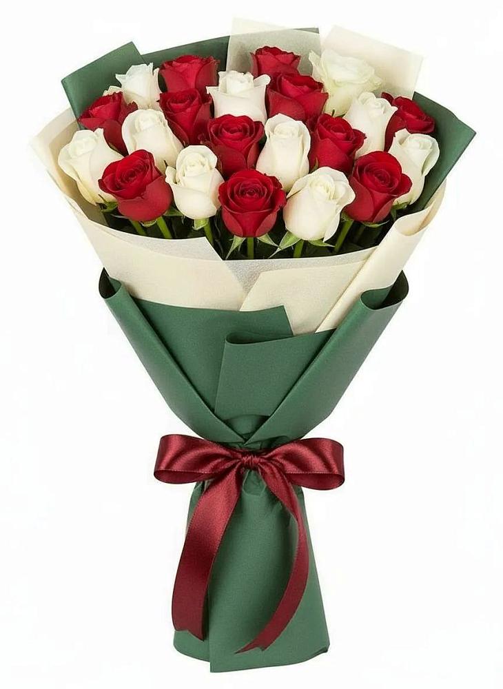 Букет Микс из красных и белых роз в Волоконовке