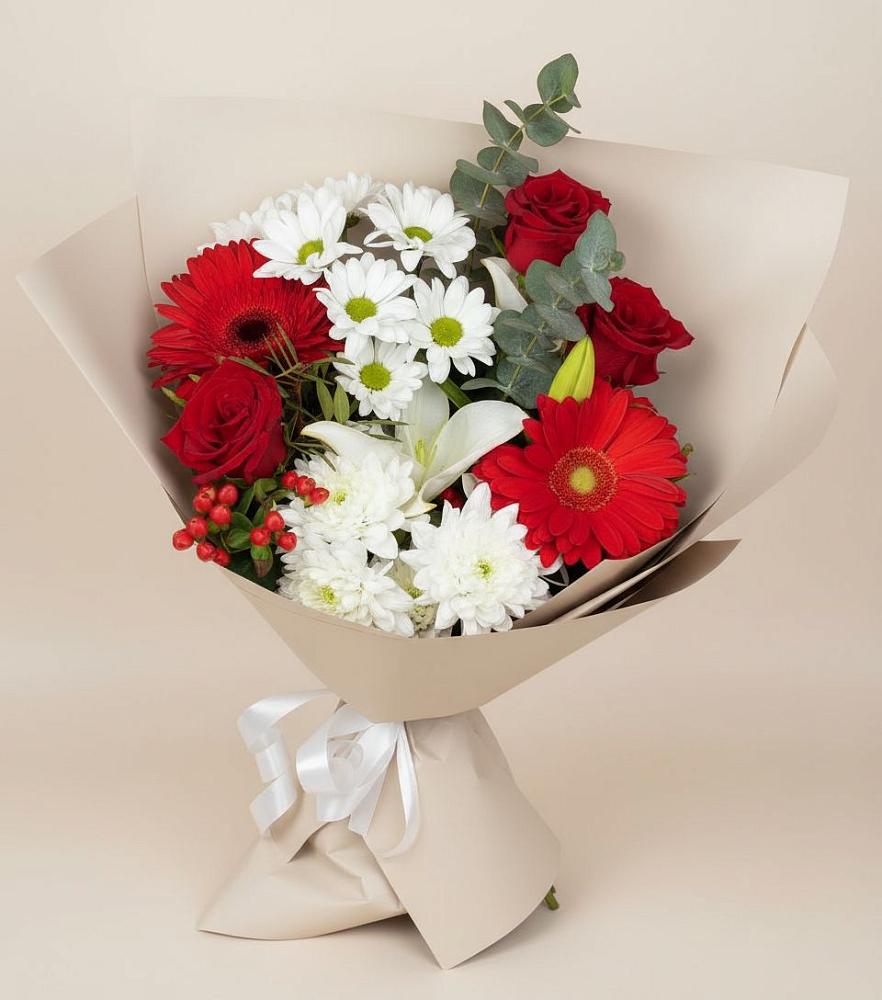 Букет цветов из: Розы, Хризантемы, Герберы и Лилии в Волоконовке