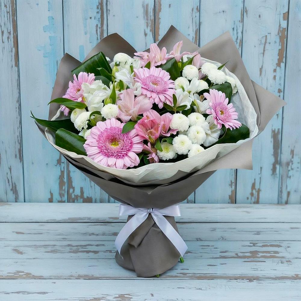 Букет цветов из: Герберы, Альстромерии и Хризантемы в Волоконовке